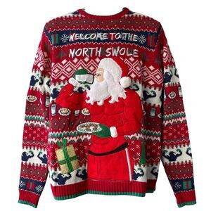Blizzard Bay North Swole Muscle Santa Cookies & Milk Christmas Sweater Size Med